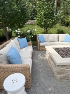 Enjoying these last few weeks of summer on our outdoor patio 💙 The Japanese beetles almost took out my roses this year, but they made a comeback!  Hope you have a wonderful Labor DayComment SHOP below to receive a DM with the link to this post on my LTK ⬇ https://liketk.it/6mKUE#LTKHome #LTKSaleAlert
